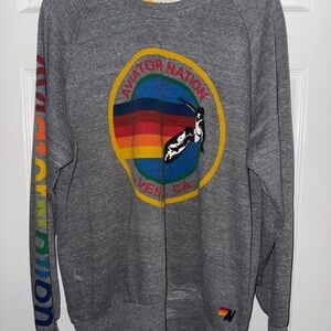 Aviator Nation Gray Crewneck with Rainbow Logo